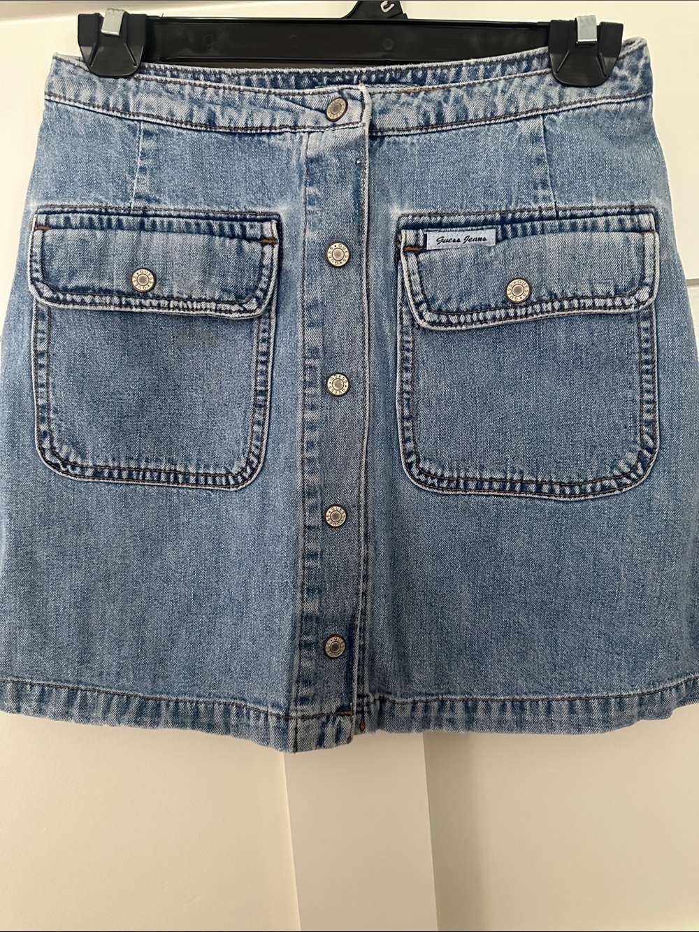 Guess Light Blue Denim Mini Skirt with Button-Front